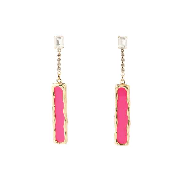 Pink Enamel Crystal Gold Earring