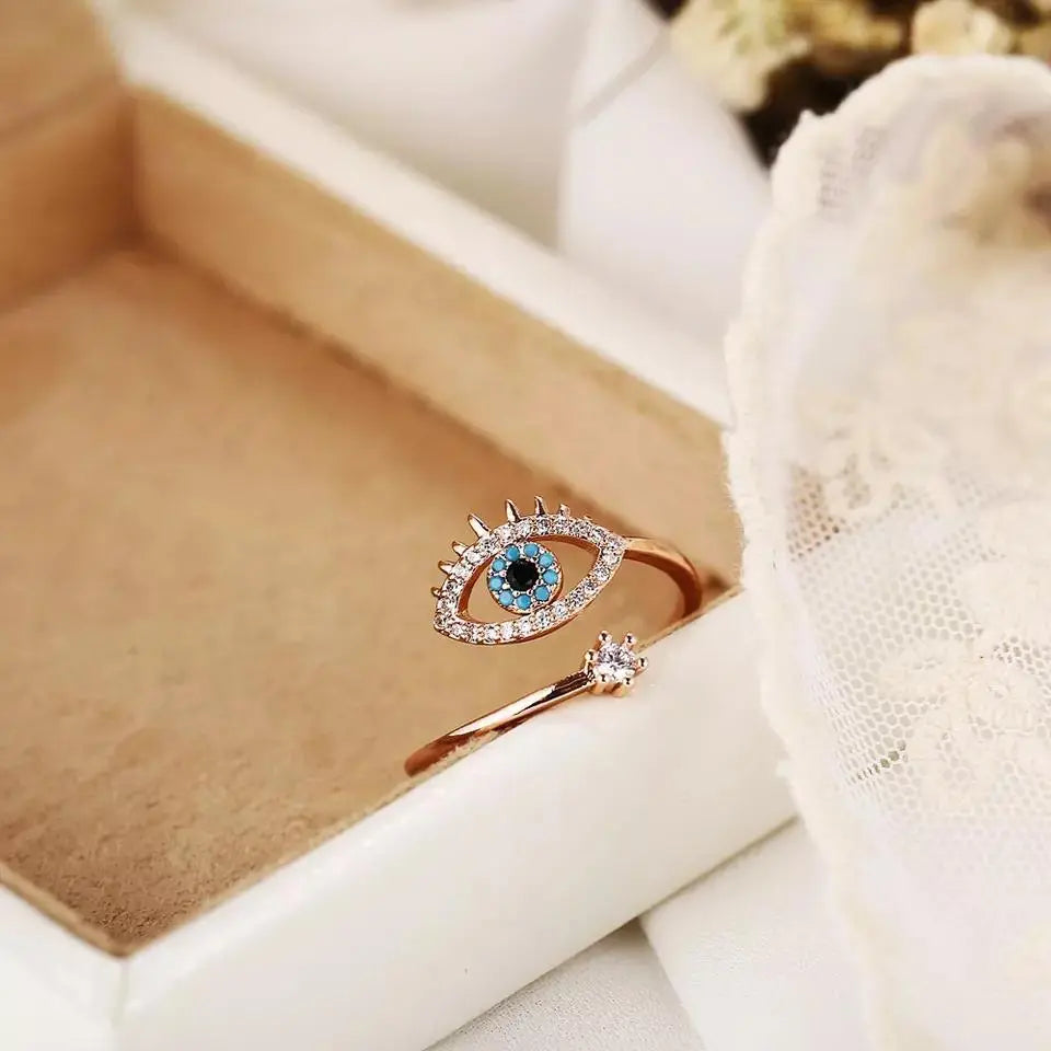 Cute Evil Eye Adjustable Ring - Rose Gold | Salty