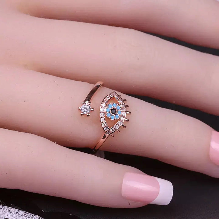 Cute Evil Eye Adjustable Ring - Rose Gold