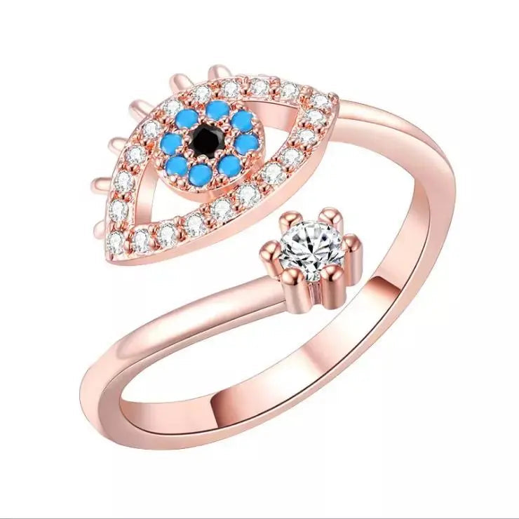 Cute Evil Eye Adjustable Ring - Rose Gold | Salty