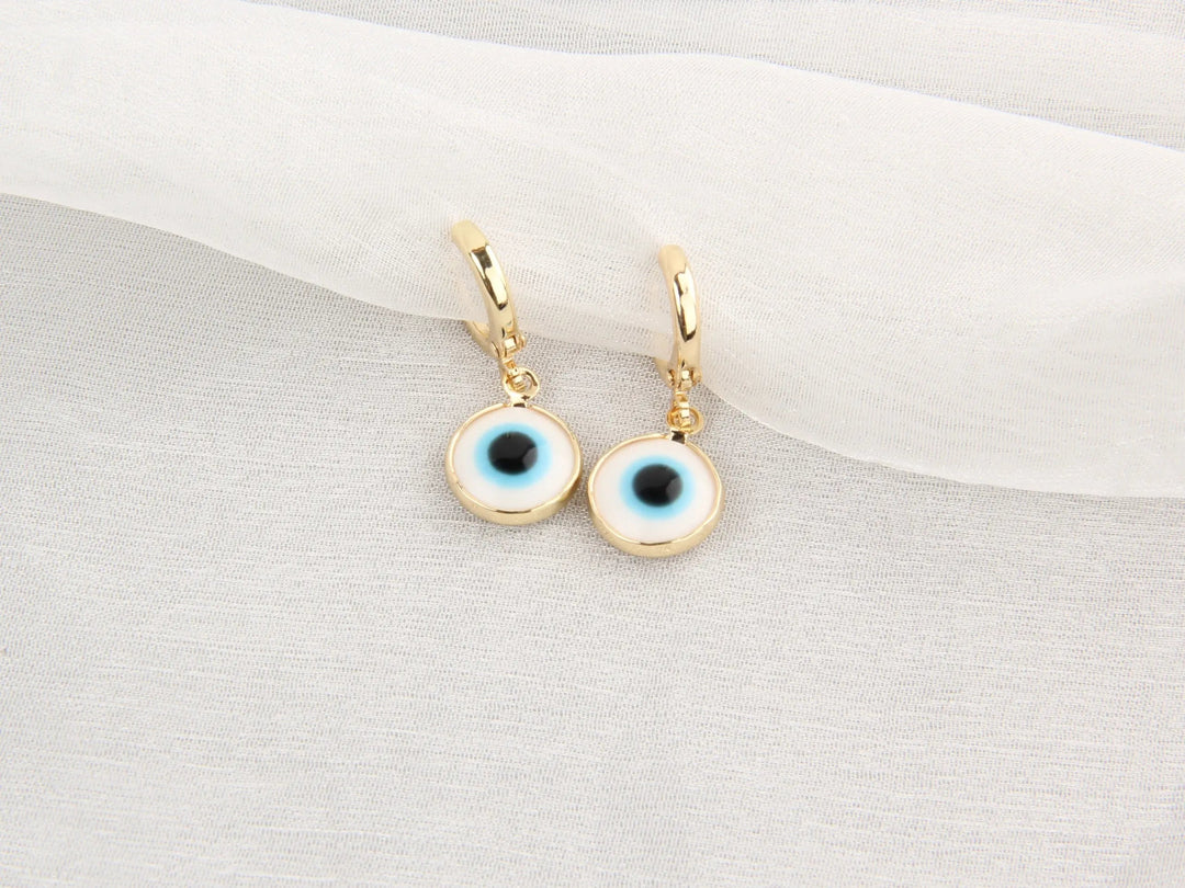 Evil Eyes Gold Brim Wind Drop Earrings - Light Blue