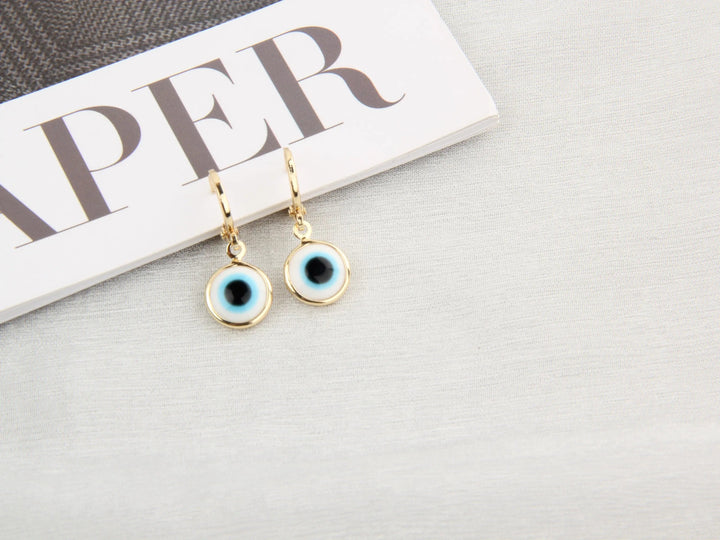 Evil Eyes Gold Brim Wind Drop Earrings - Light Blue