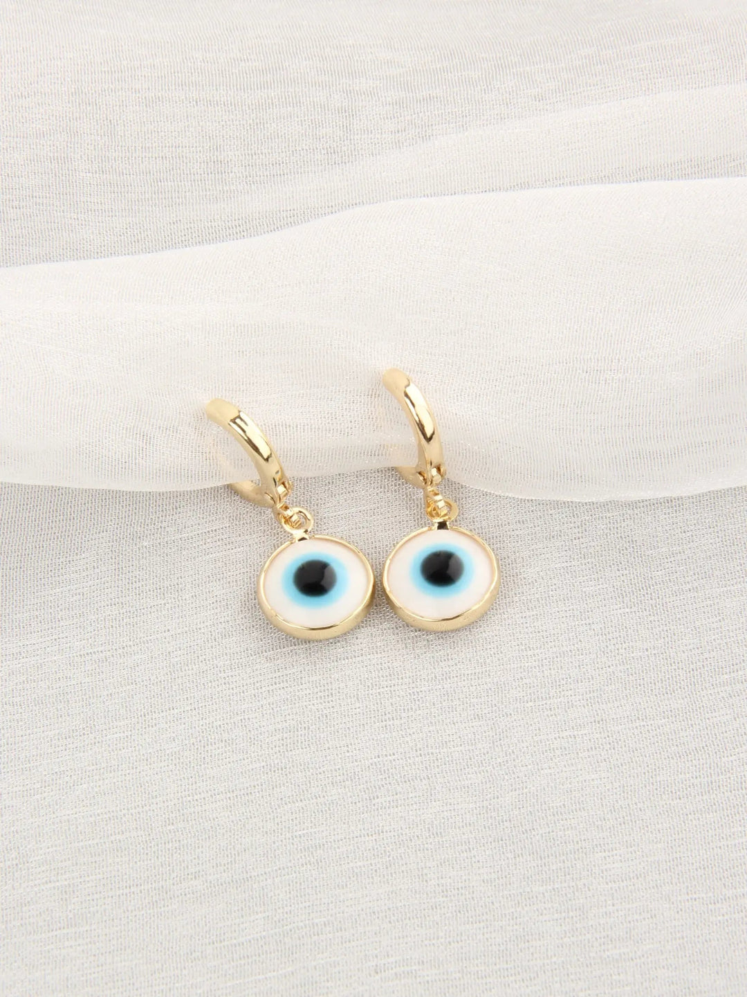 Evil Eyes Gold Brim Wind Drop Earrings - Light Blue