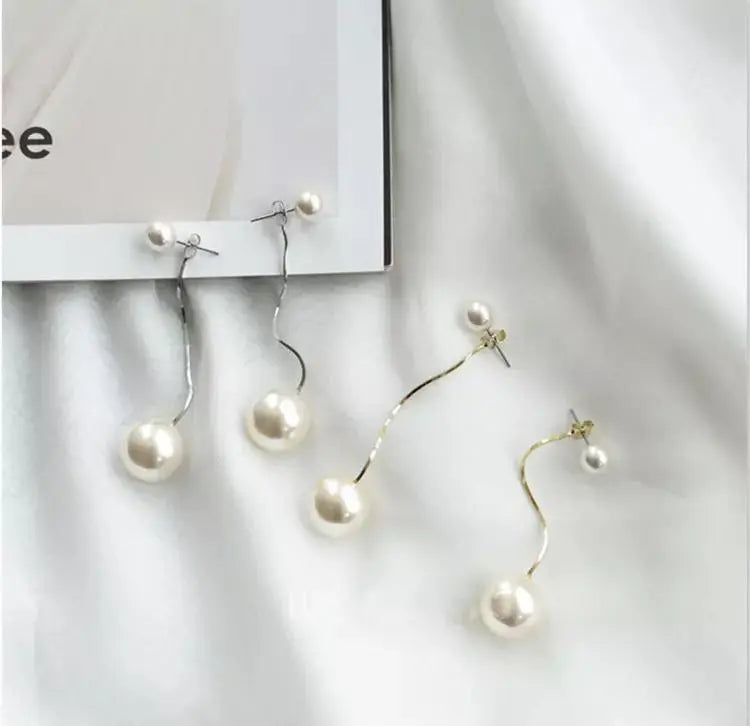 2-in-1 Big Pearl Dangle Drop Earrings - Gold | Salty