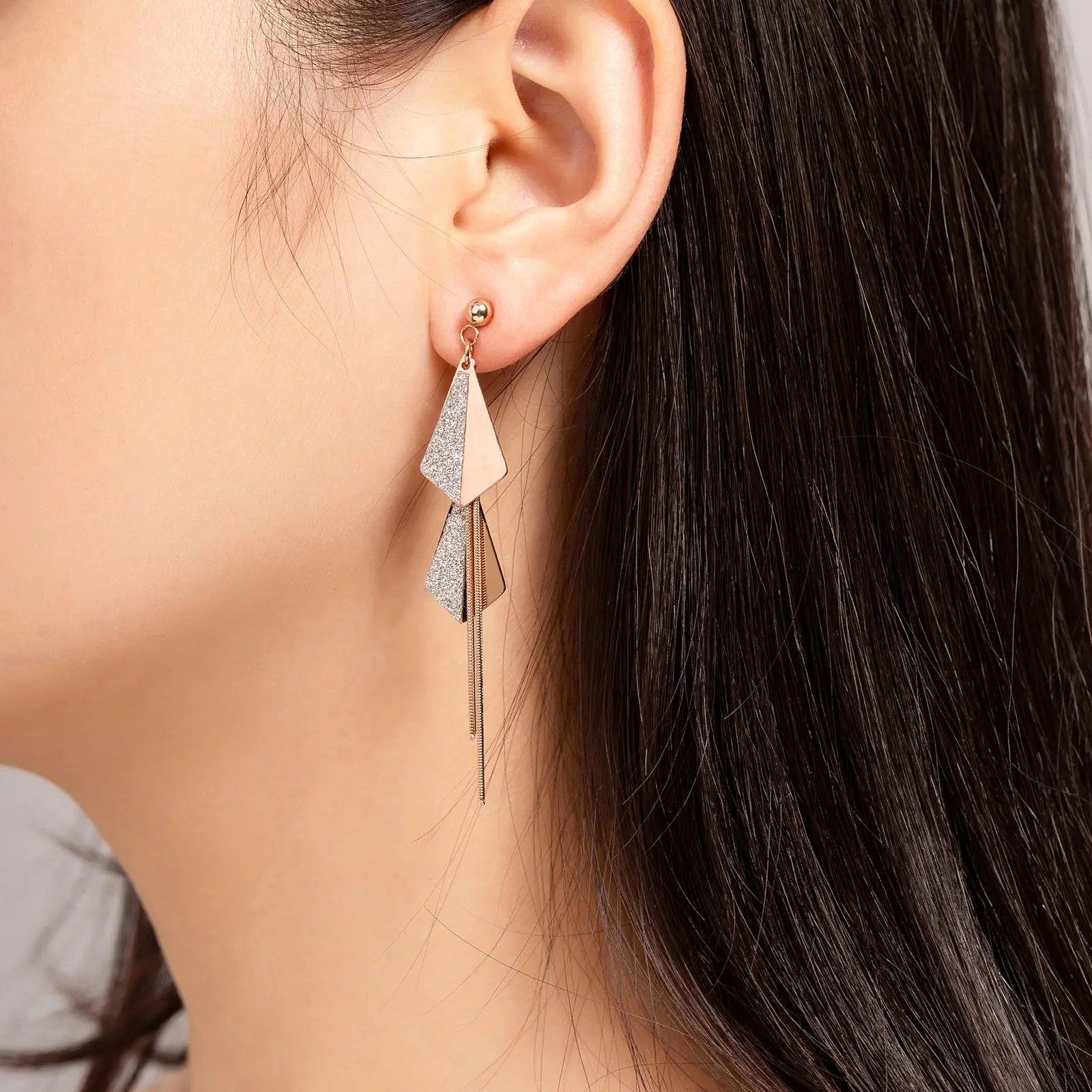 Flying Kites Silver Gold Tassel Drop Earrings