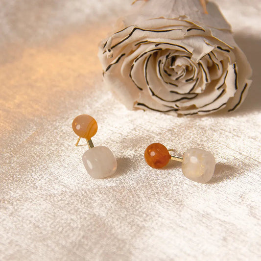 French Vintage Semitransparent Oblate Goldplated Stud Earrings