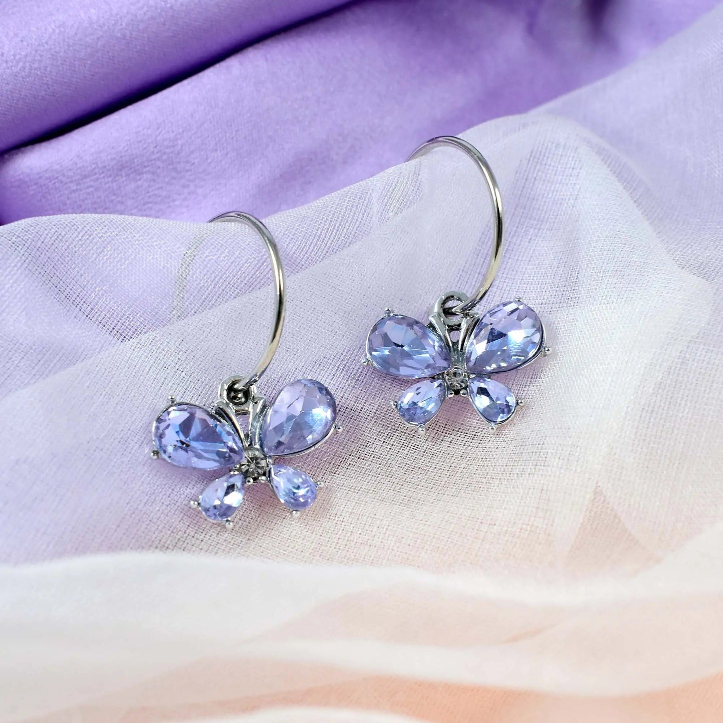 Gem Amethyst Butterfly Silver Drop Earrings