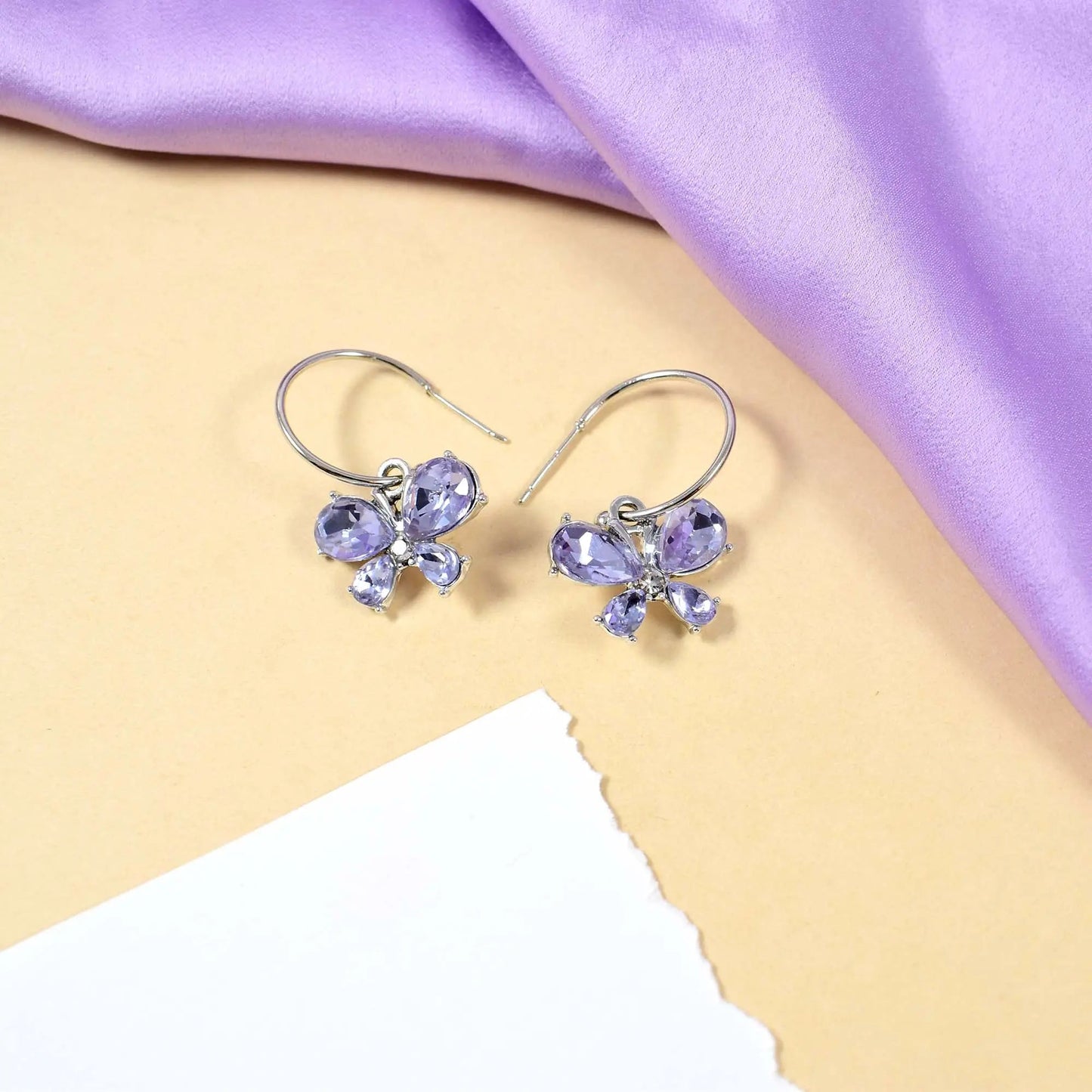 Gem Amethyst Butterfly Silver Drop Earrings