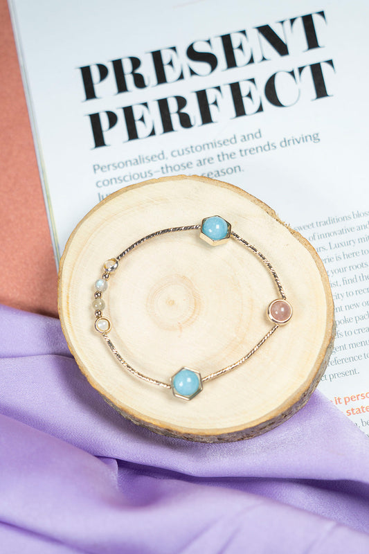 Gema Pink Blue Stone Chain Bracelet