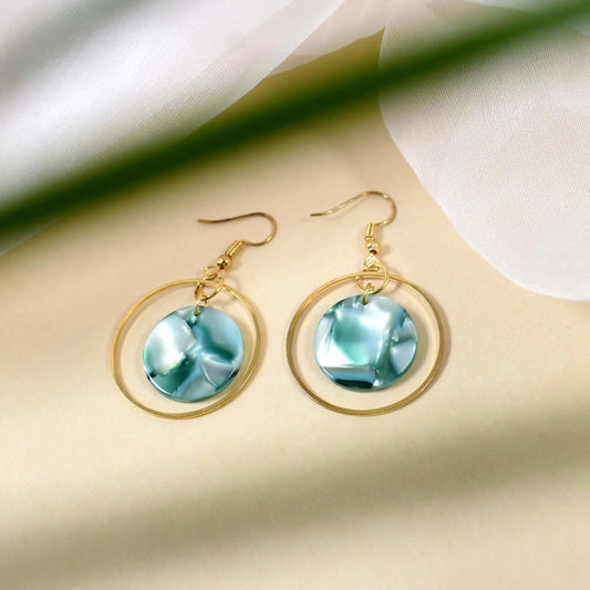 Geometric Acetate Greek Style Round Earrings - Green