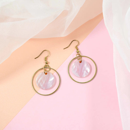 Geometric Acetate Greek Style Round Earrings - Pink