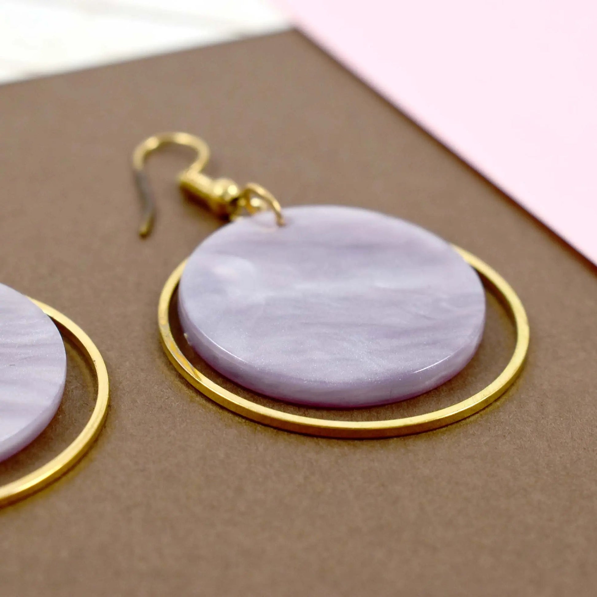 Geometric Acetate Greek Style Round Earrings - Purple