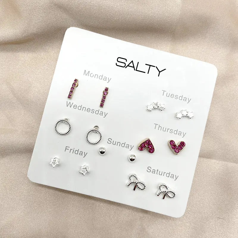 "Glam"  Weekly 7 Stud Earrings Set