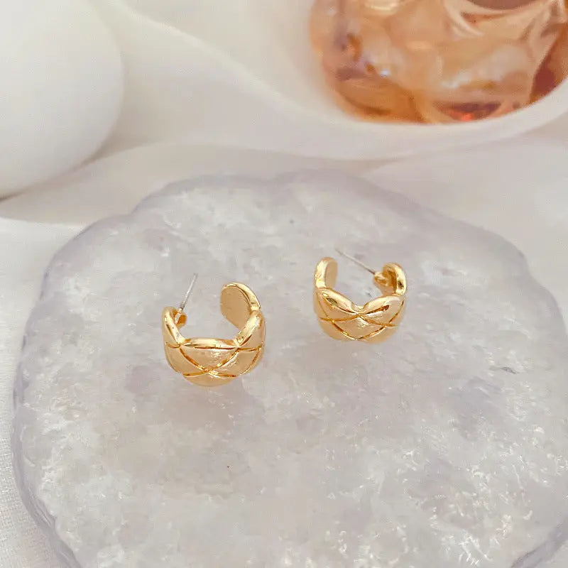 Gold Plated Cross Strip Wide Chunky Hoop Earrings