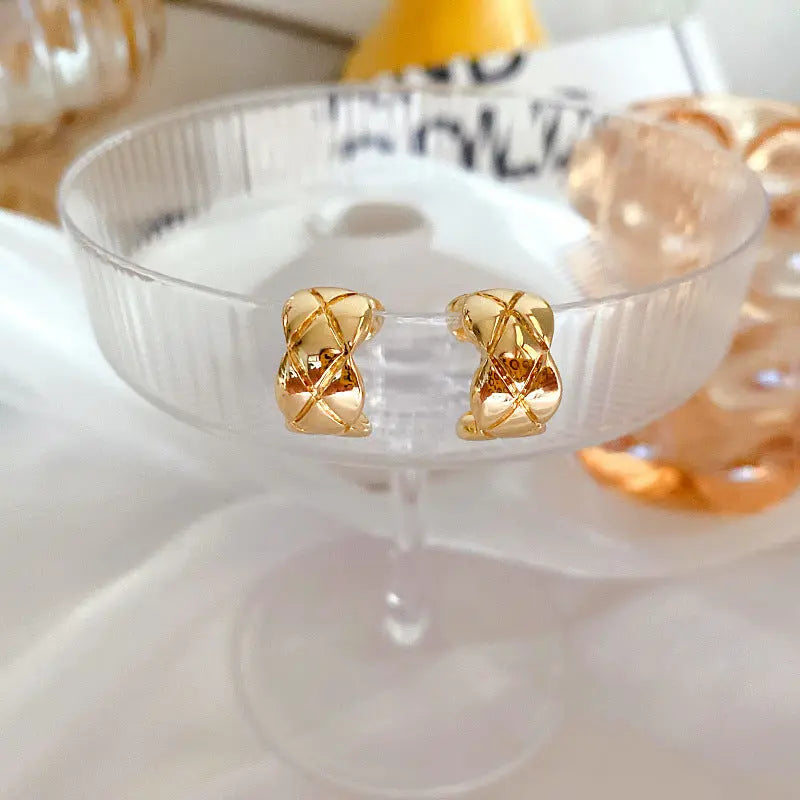 Gold Plated Cross Strip Wide Chunky Hoop Earrings