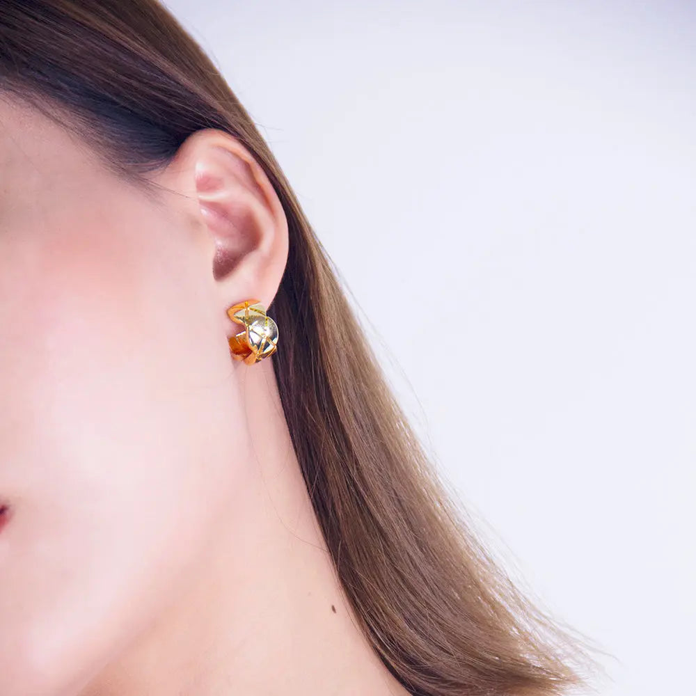 Gold Plated Cross Strip Wide Chunky Hoop Earrings