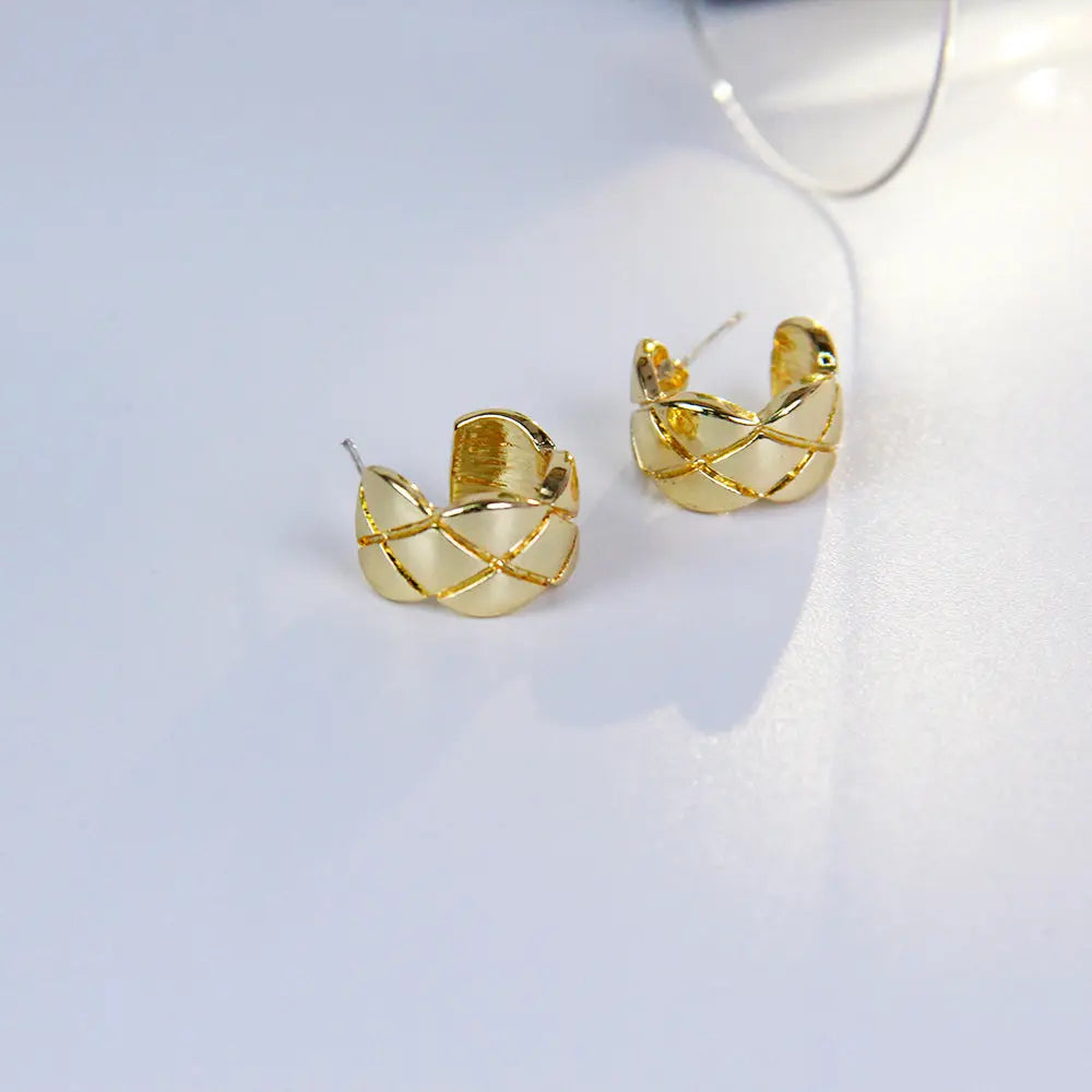 Gold Plated Cross Strip Wide Chunky Hoop Earrings