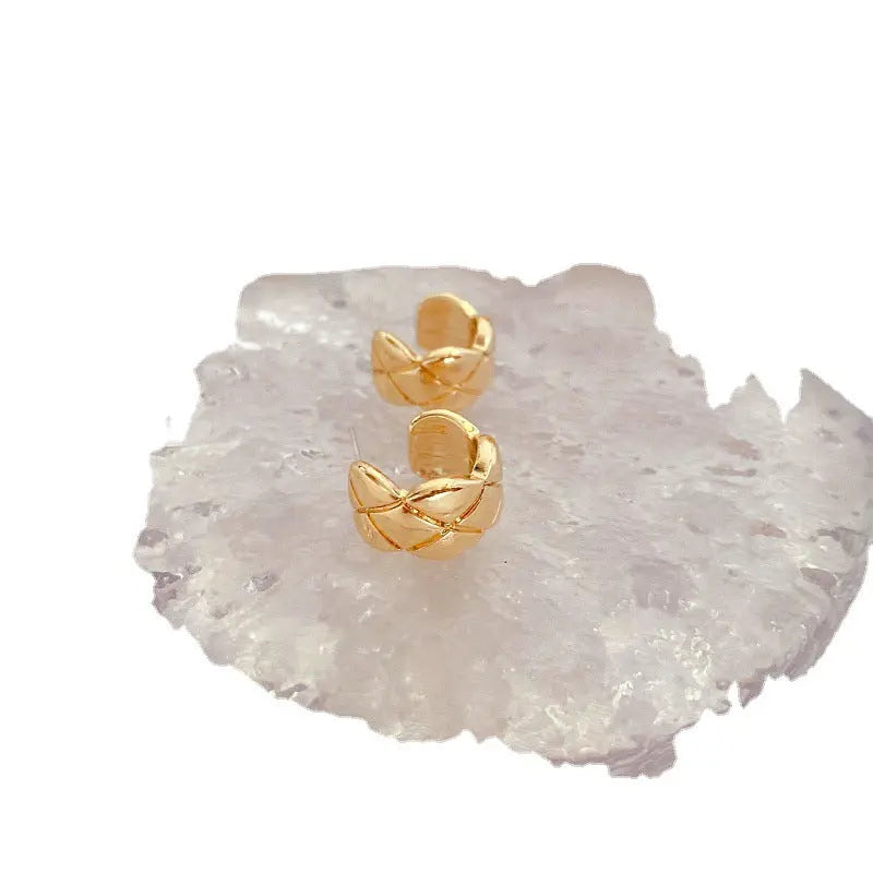 Gold Plated Cross Strip Wide Chunky Hoop Earrings