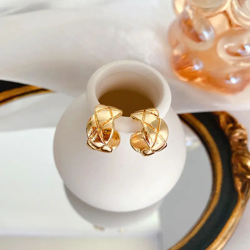 Gold Plated Cross Strip Wide Chunky Hoop Earrings