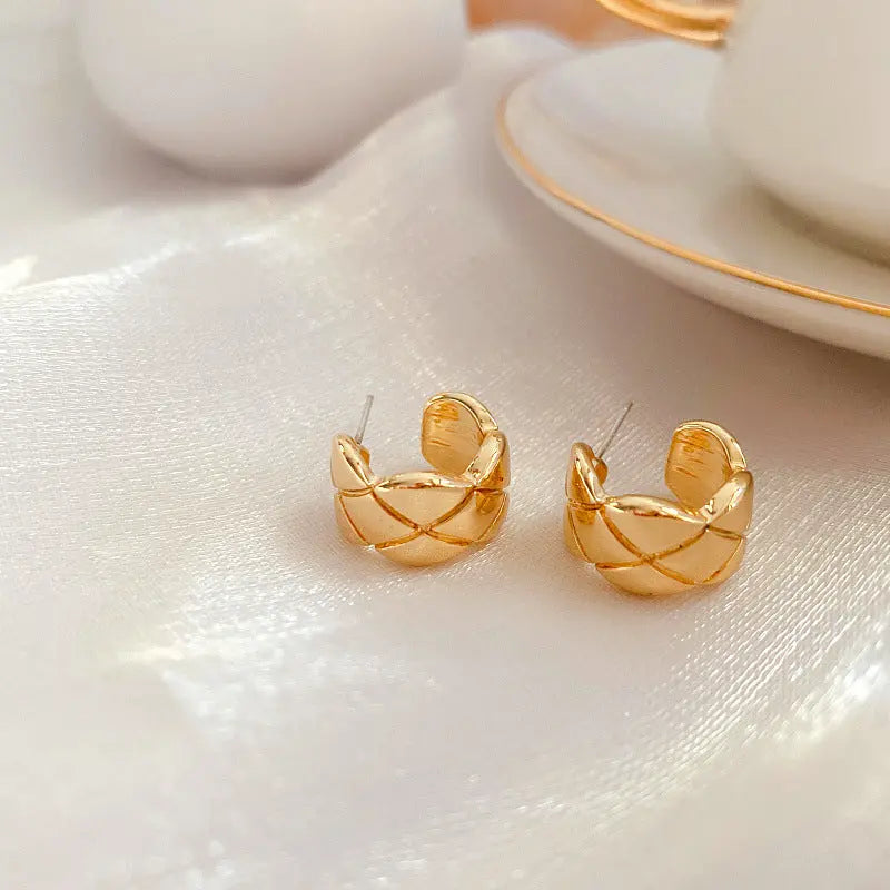Gold Plated Cross Strip Wide Chunky Hoop Earrings