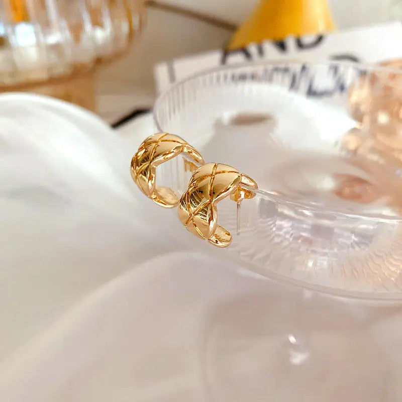 Gold Plated Cross Strip Wide Chunky Hoop Earrings