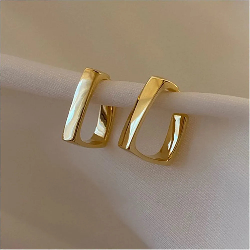 Gold Shine Square Hoop Hugging Earrings Salty