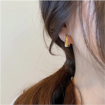 Gold Shine Square Hoop Hugging Earrings Salty