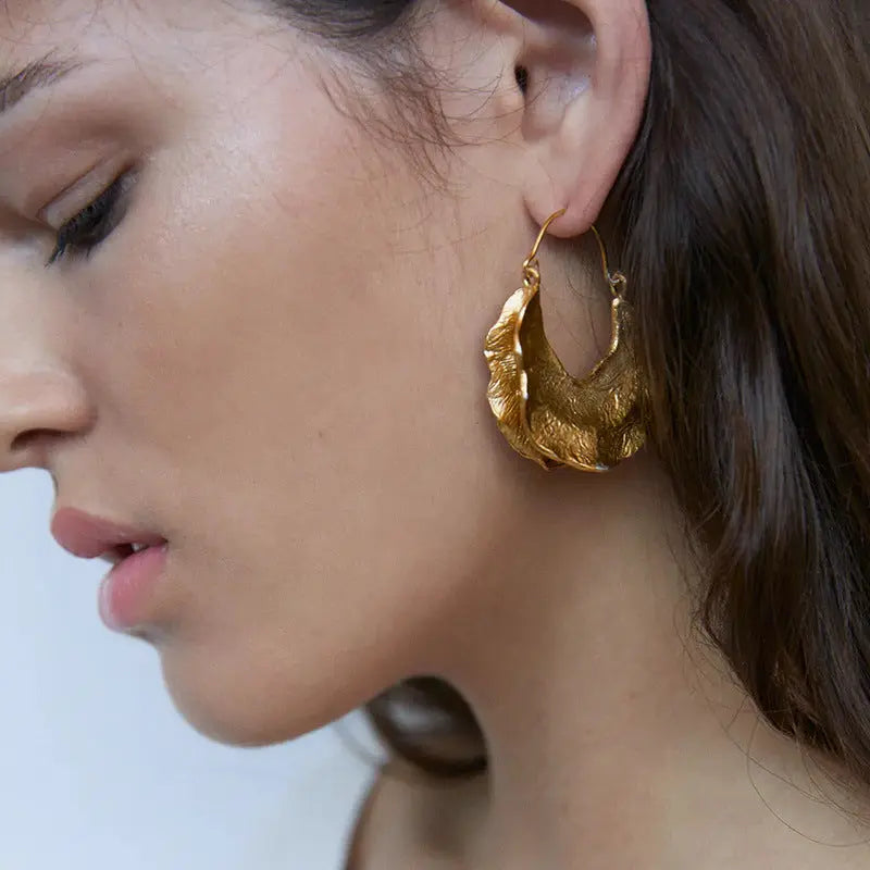 Gothic Punk Metal Irregular Gold Drop Hoop Earrings