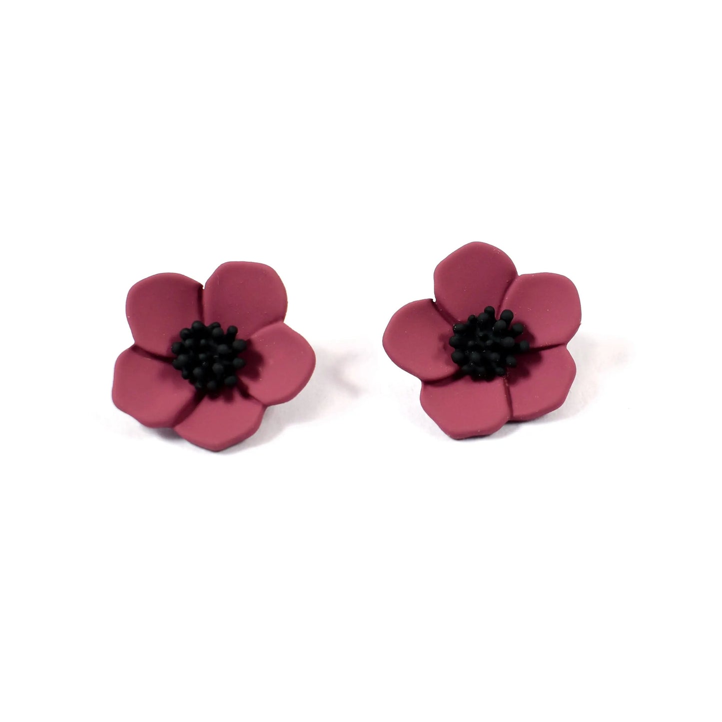 Hawaiian Style Wine Red Flower Minimalist Stud Earrings