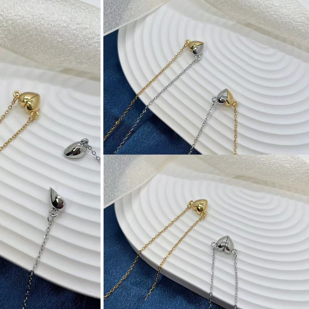 His and Hers Magnetic Heart Necklaces (Set of 2 Silver and Gold) Salty