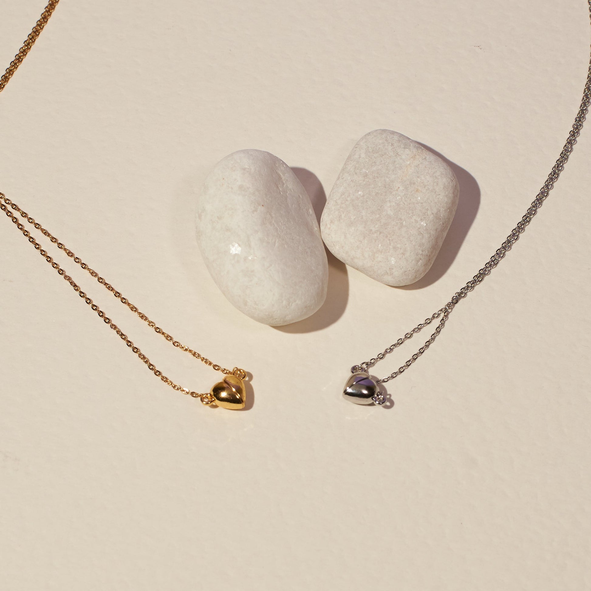His and Hers Magnetic Heart Necklaces (Set of 2 Silver and Gold) Salty