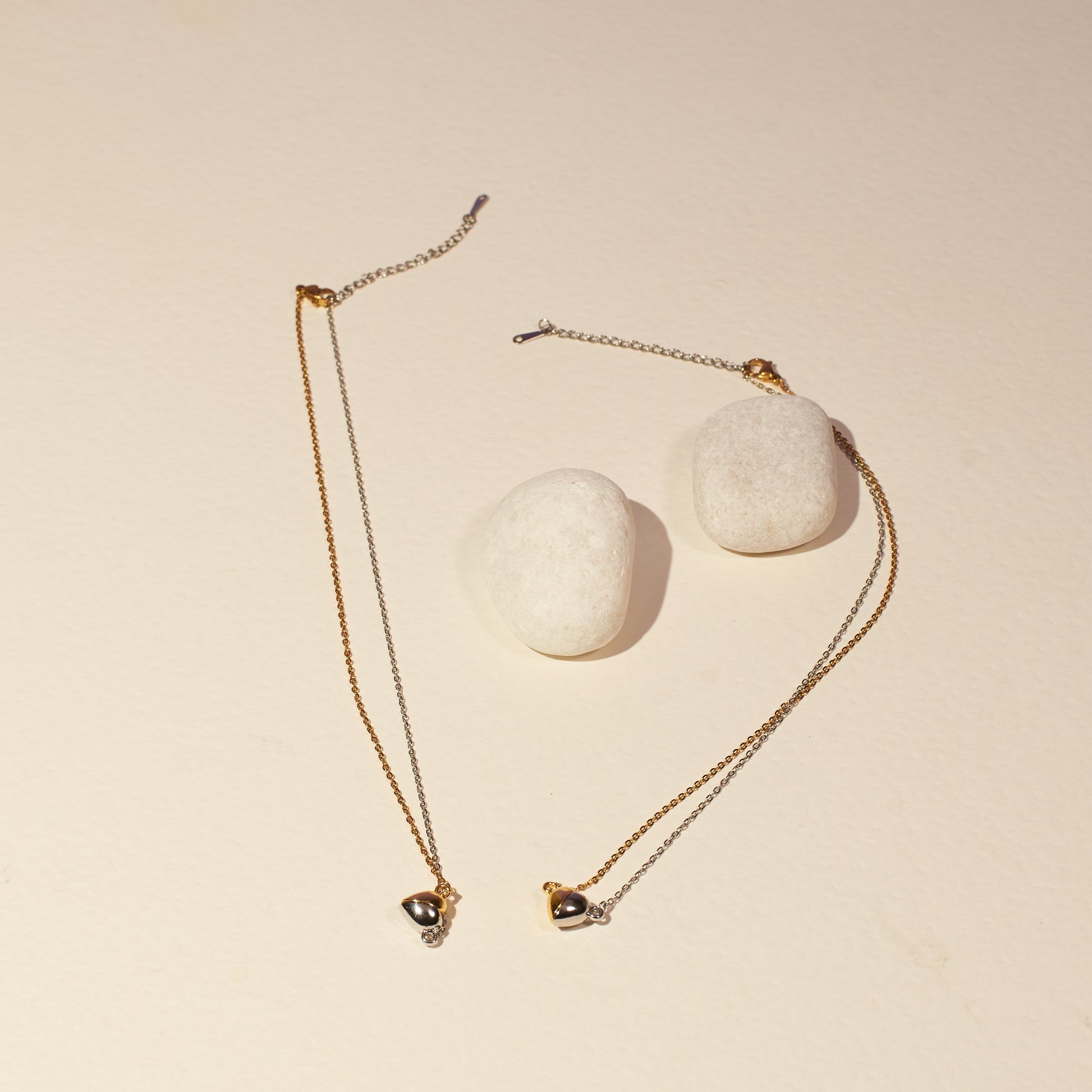 His and Hers Magnetic Heart Necklaces (Set of 2 Silver and Gold) Salty