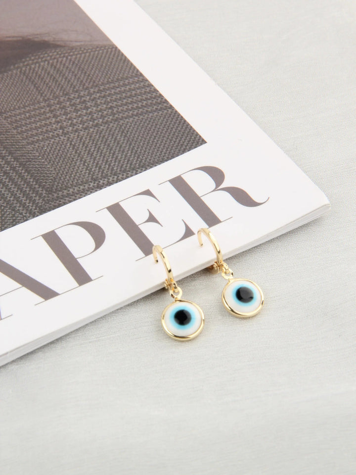 Evil Eyes Gold Brim Wind Drop Earrings - Light Blue