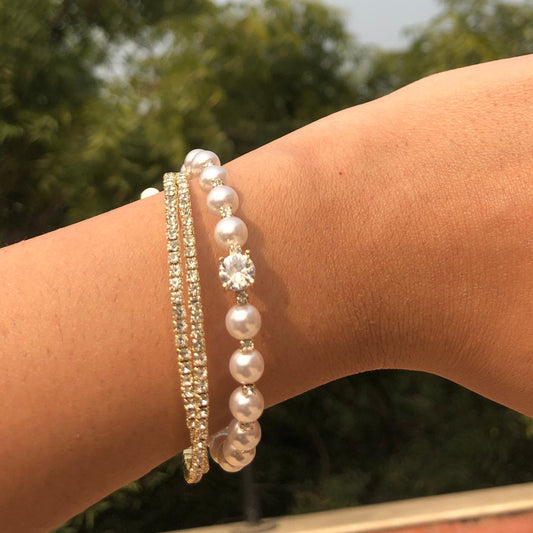 Dazzling Stackable Diamonds Cuff bracelet (Set of 2) - Gold