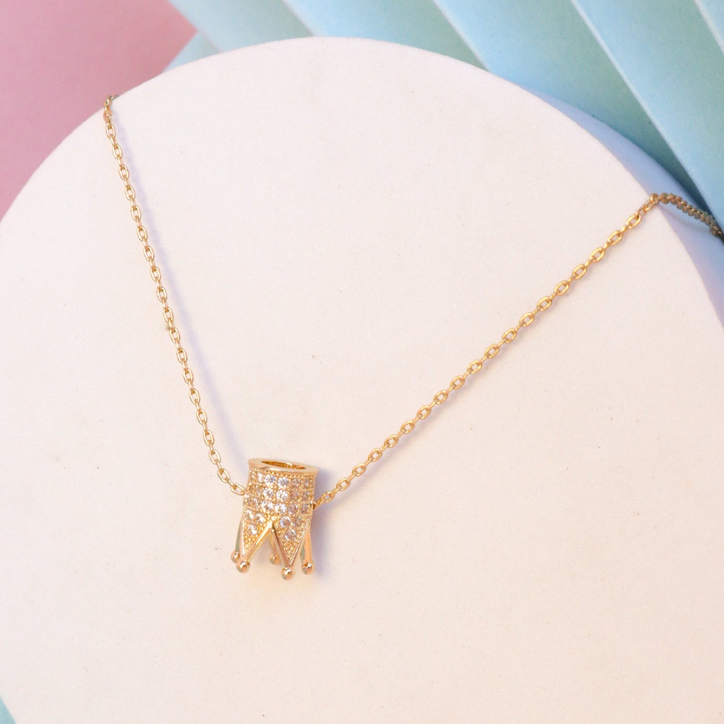 Inlaid Crown Necklace - Gold