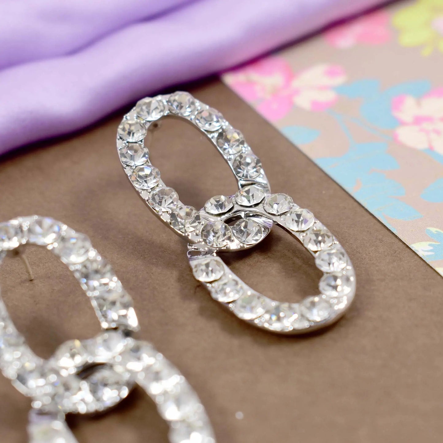 Inlaid Rhinestone Cuban Interlink Chain Earrings