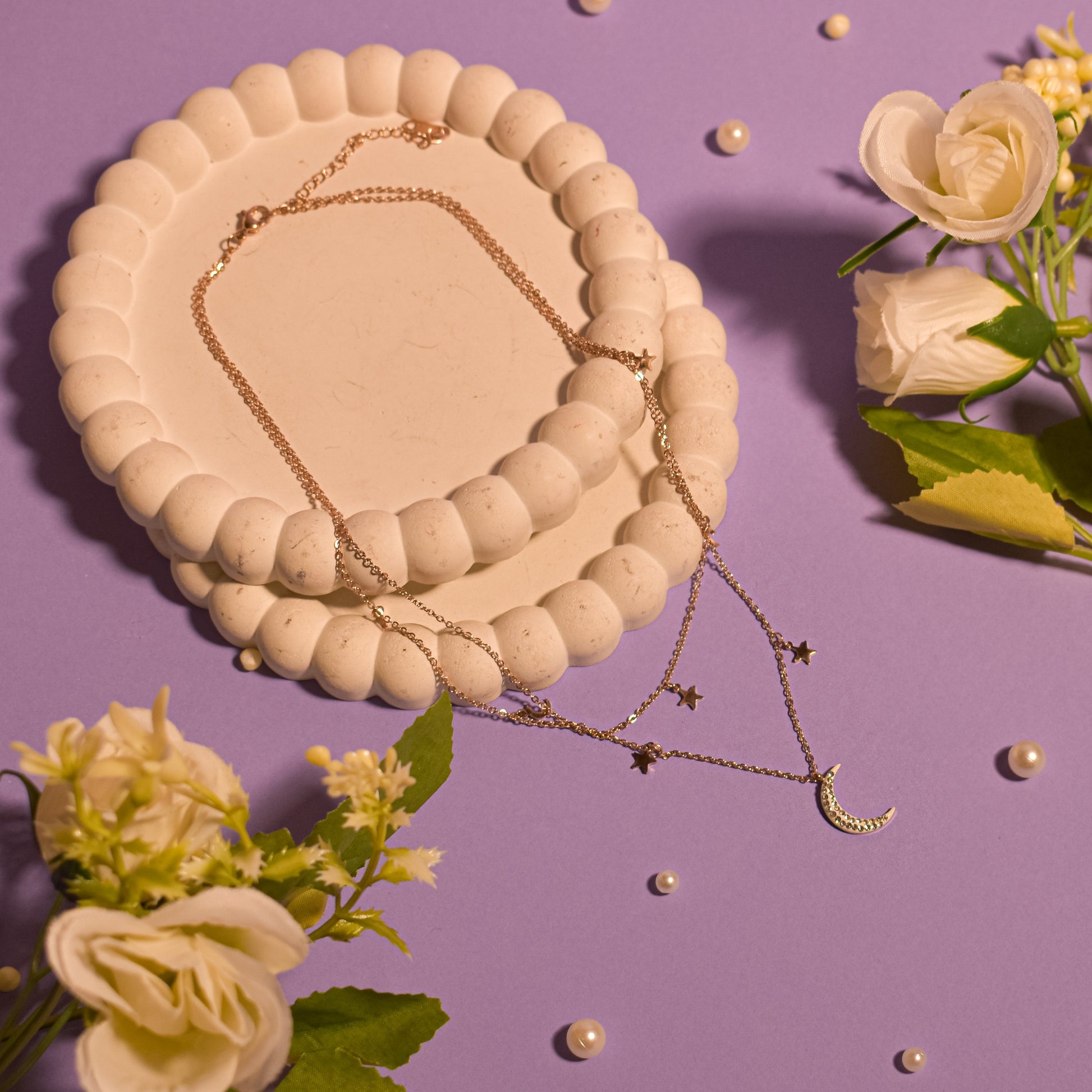 Layered Crescent Charm Necklace Salty