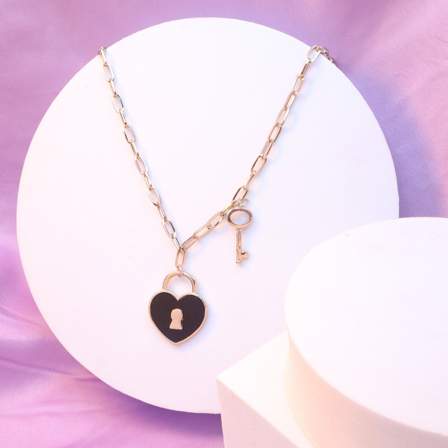 Lock And Key Black Necklace