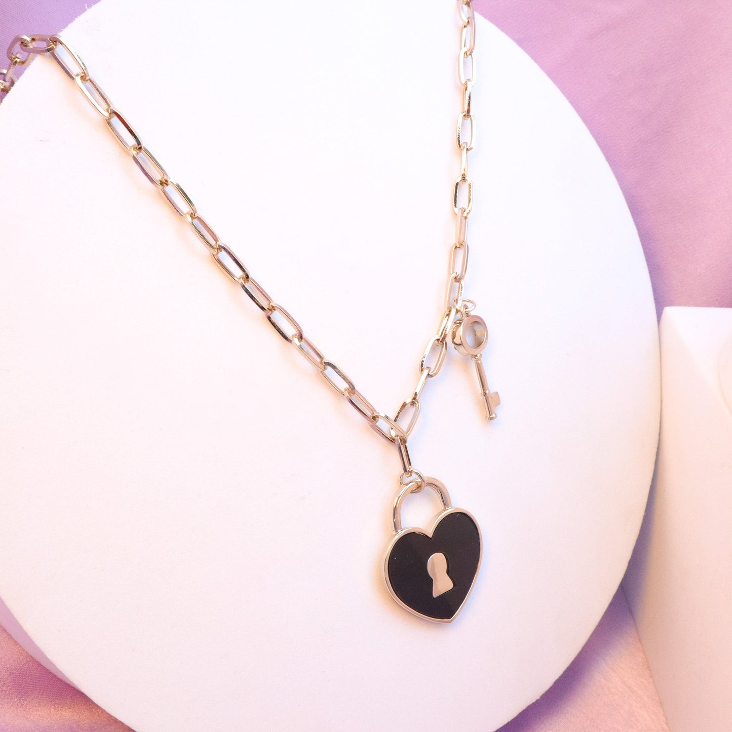 Lock And Key Black Necklace