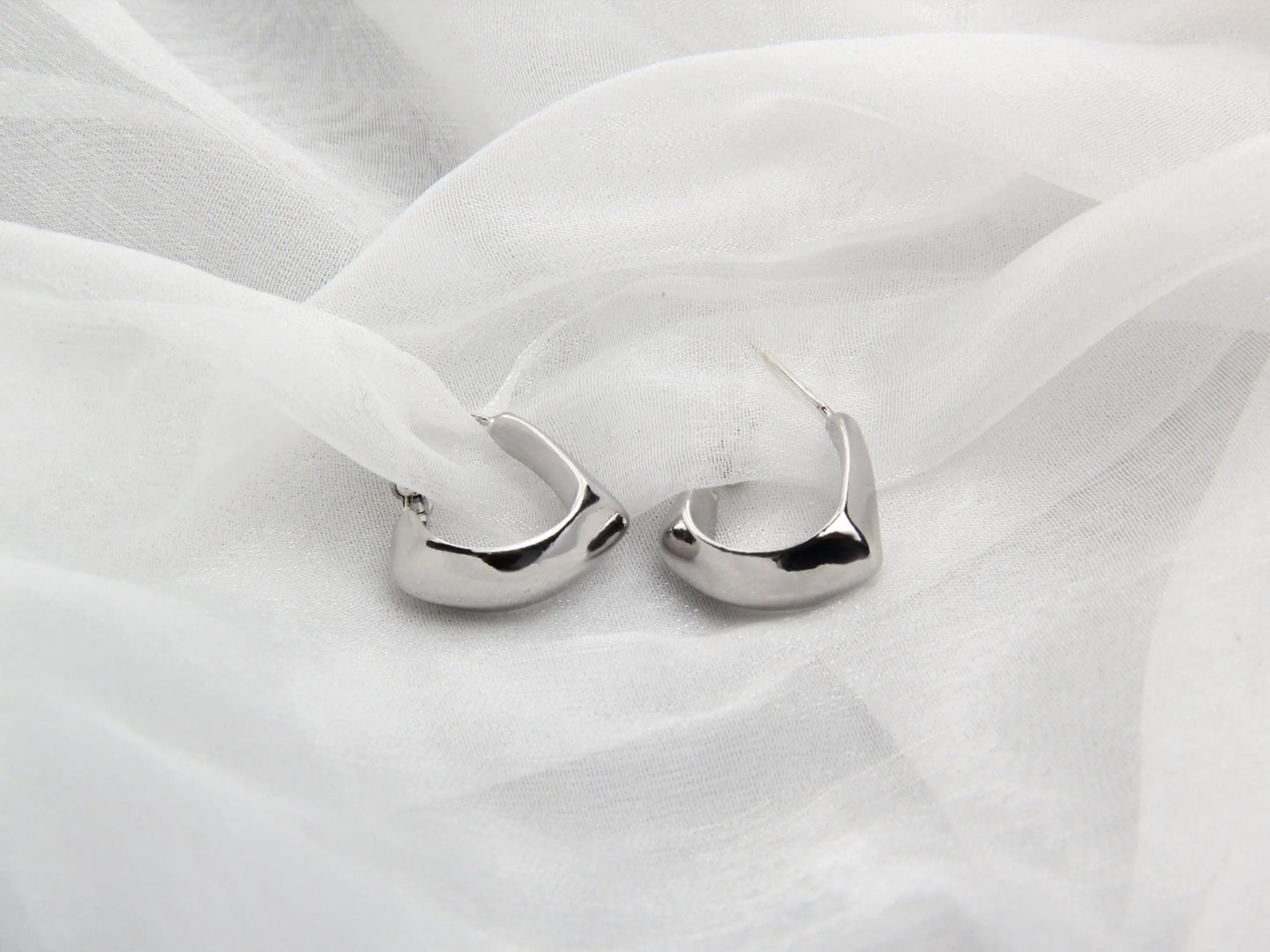 Minimalist Stainless Steel Waterdrop Square Hoop Earrings - Silver