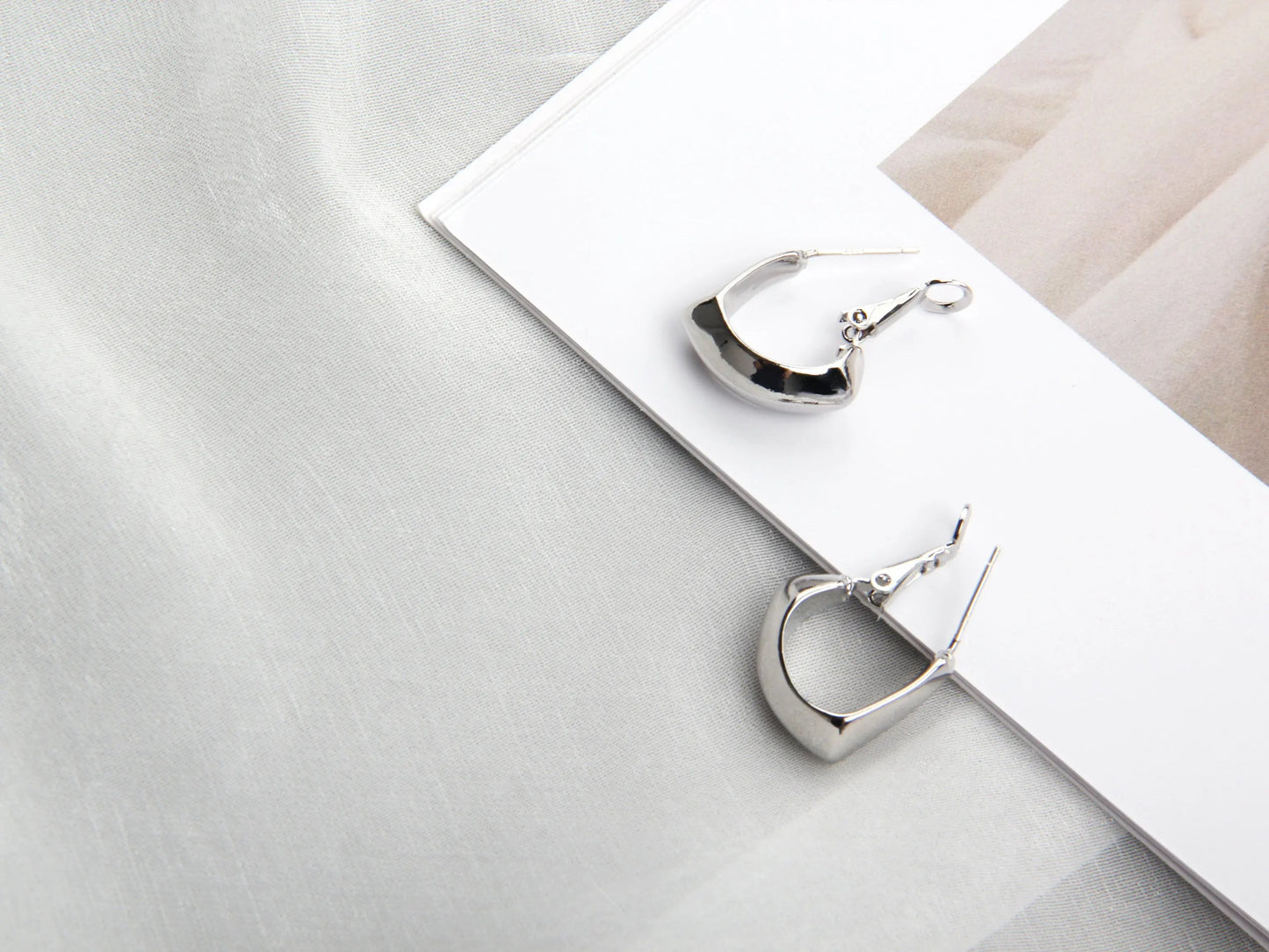 Minimalist Stainless Steel Waterdrop Square Hoop Earrings - Silver