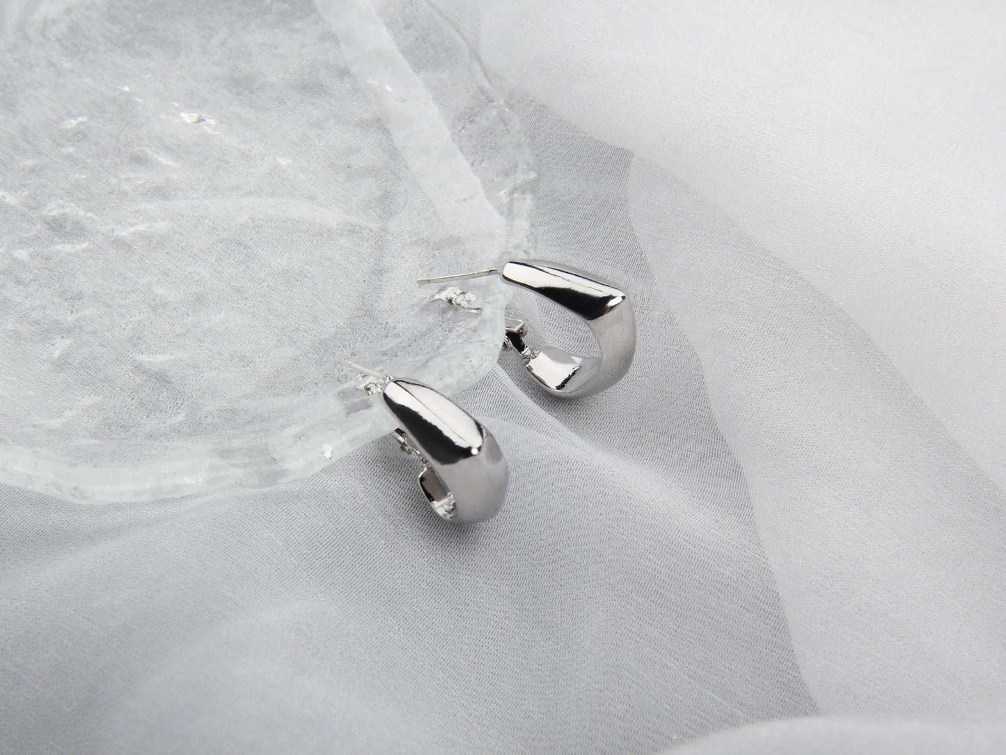 Minimalist Stainless Steel Waterdrop Square Hoop Earrings - Silver