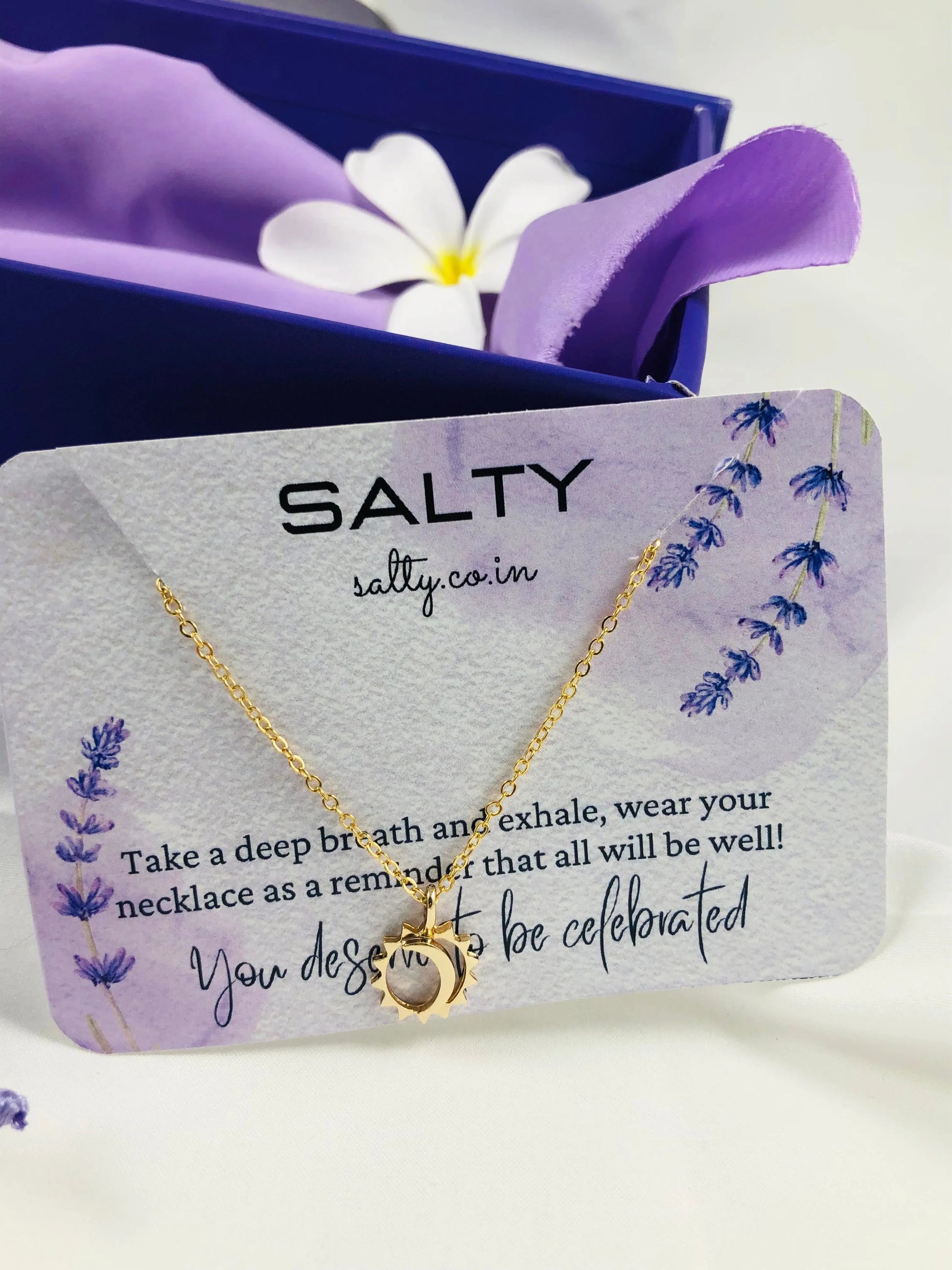 Moon and Sun Charm Necklace - Gold