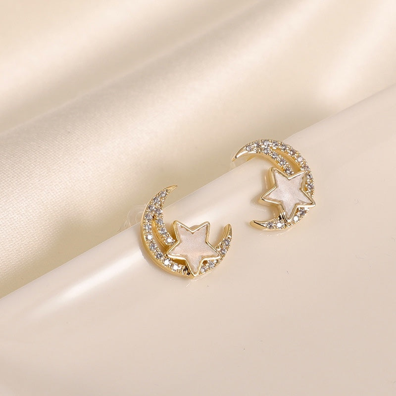 Moon and Star Stud Earrings