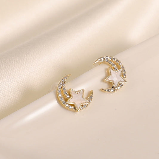 Moon and Star Stud Earrings