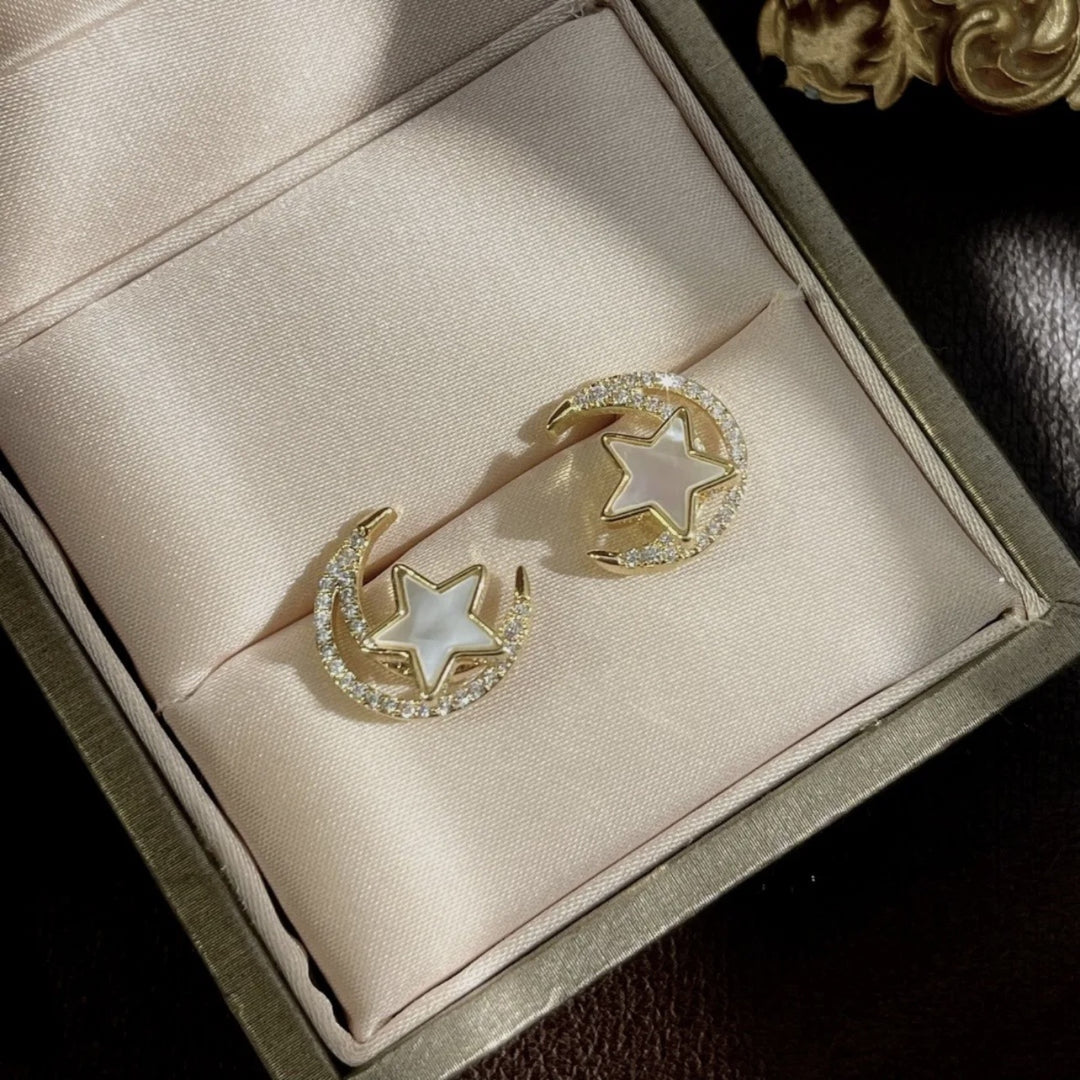Moon and Star Stud Earrings