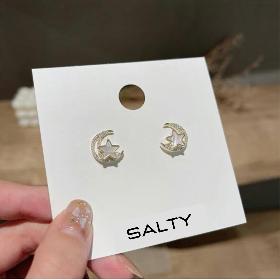 Moon and Star Stud Earrings