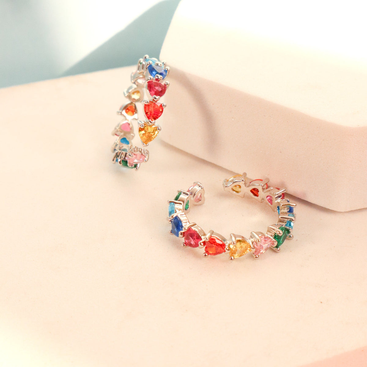 Multicolor Hearts Silver Tennis Ring