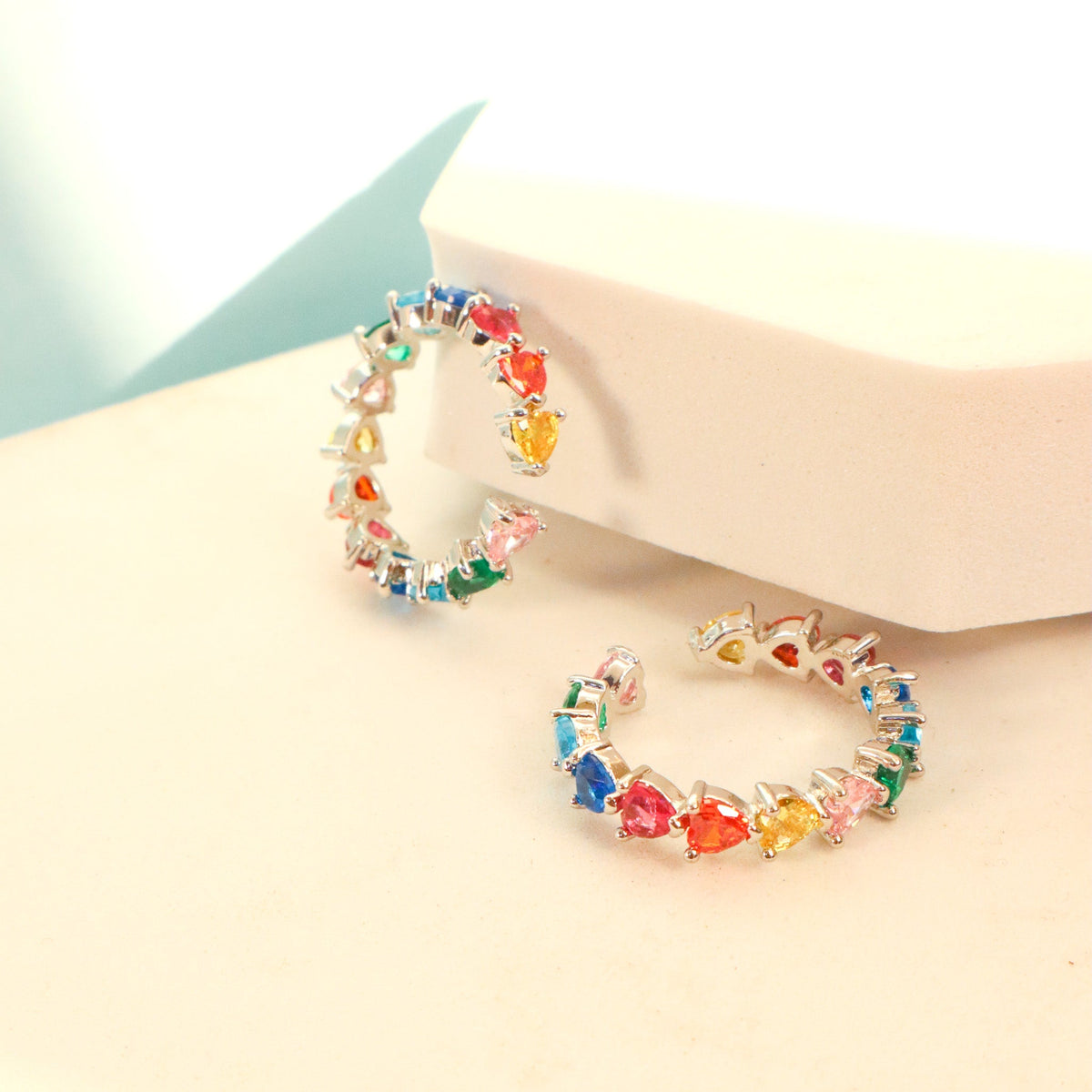 Multicolor Hearts Silver Tennis Ring