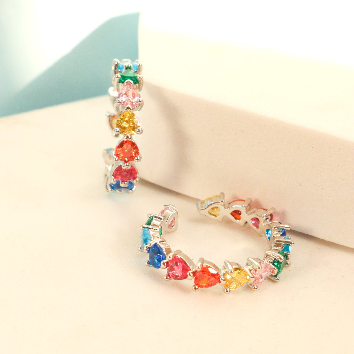 Multicolor Hearts Silver Tennis Ring